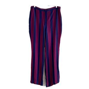 Express Women’s Navy Burgundy Striped Wide Leg High Rise Trousers Size 2R NWT